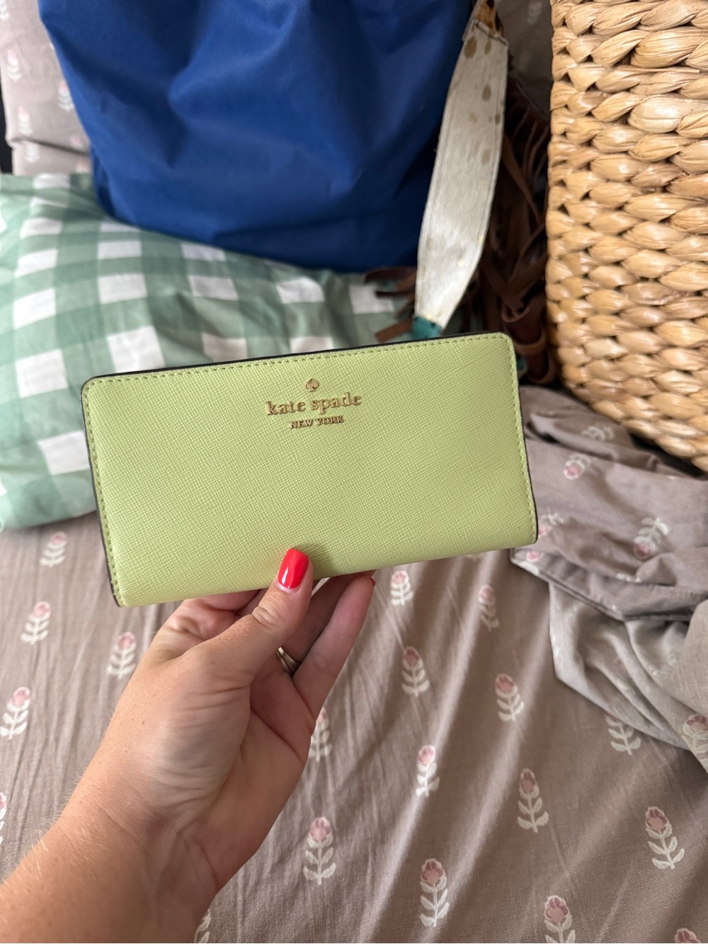 kate spade lime green Saffiano wallet